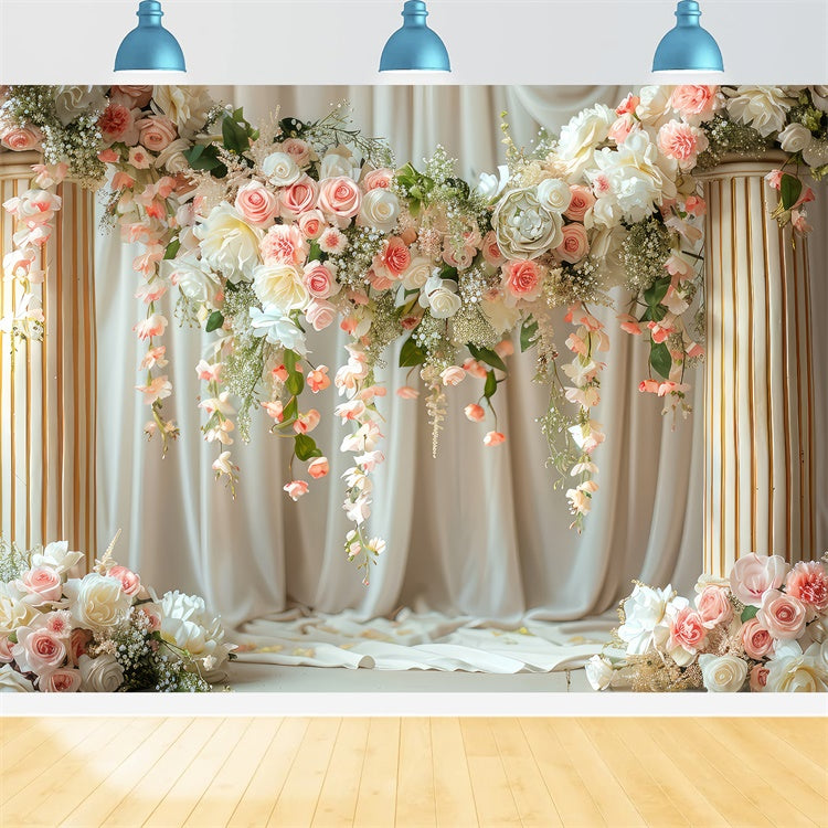 Spring Backdrop Ideas Vintage Pillar Floral Arch Backdrop LXX2-42