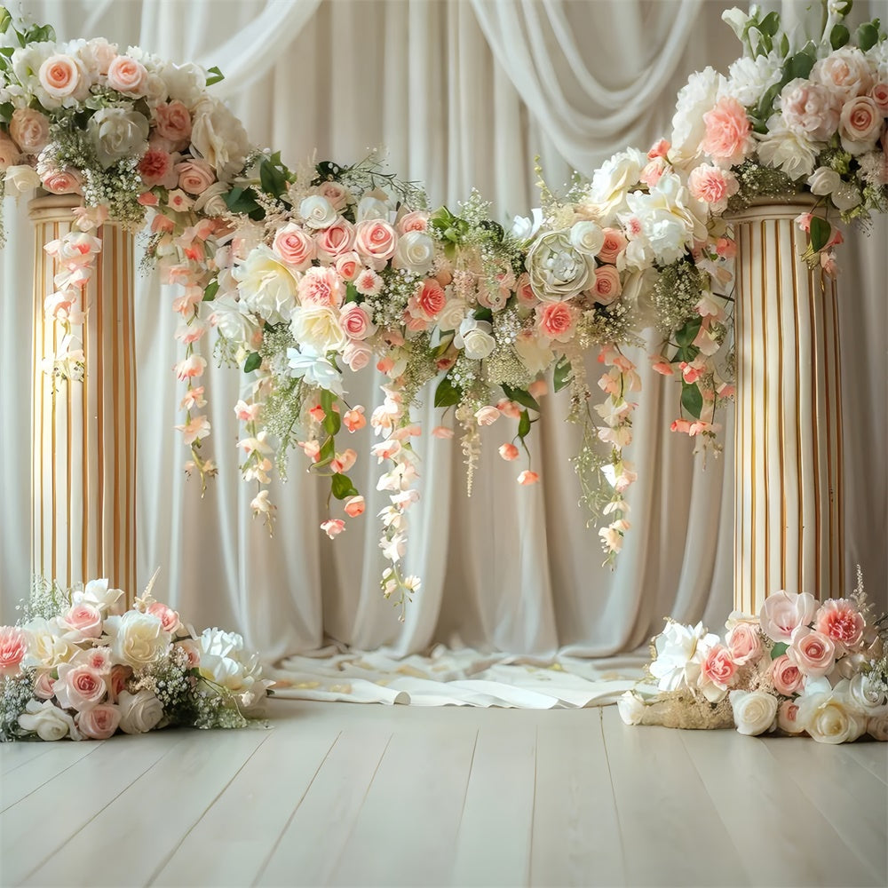 Spring Backdrop Ideas Vintage Pillar Floral Arch Backdrop LXX2-42