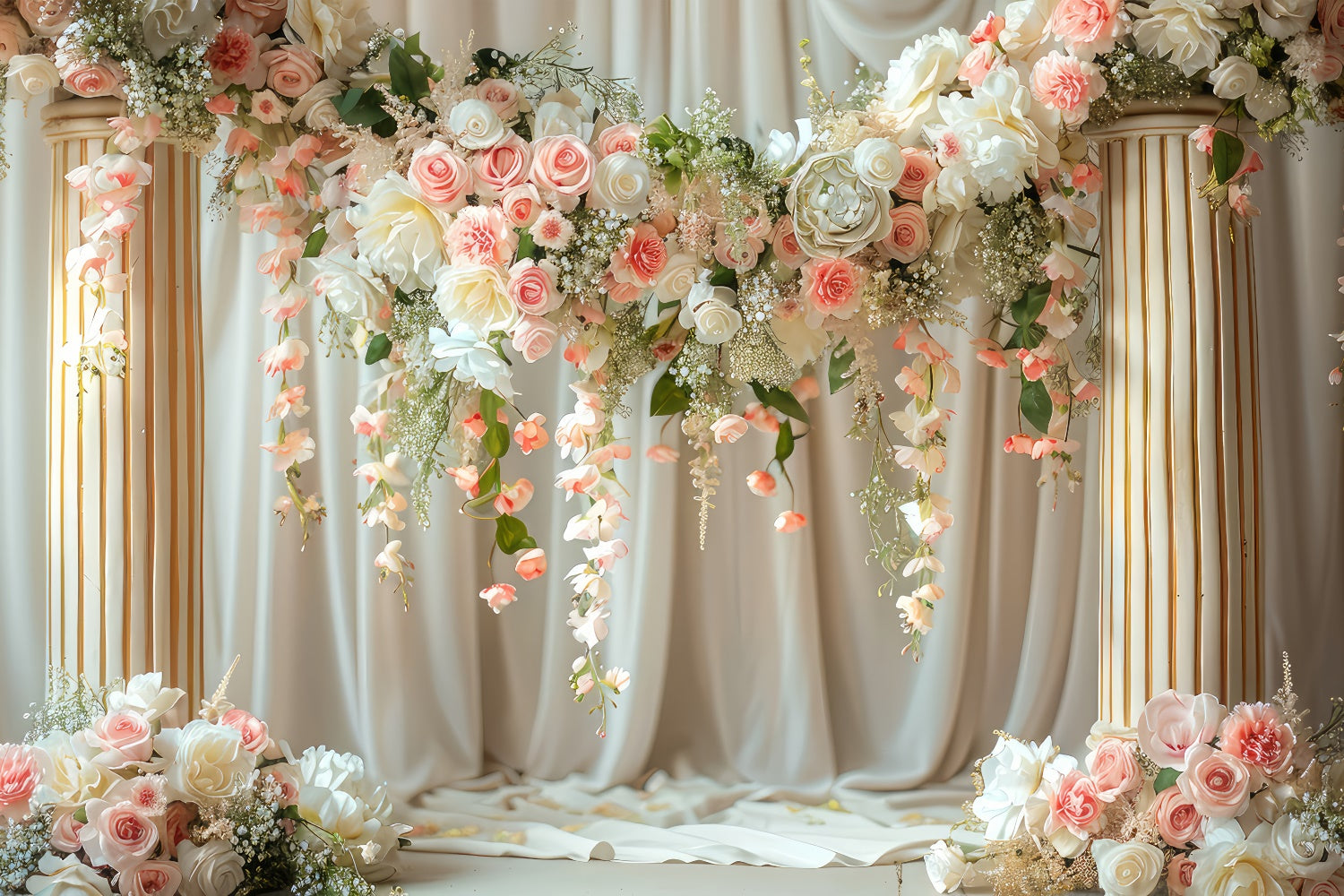 Spring Backdrop Ideas Vintage Pillar Floral Arch Backdrop LXX2-42