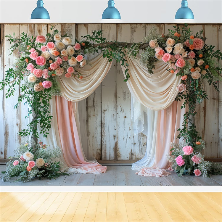 Spring Floral Backdrop Rustic Floral Draped Archway Backdrop LXX2-43