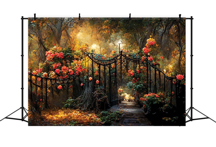 Floral Photography Backdrop Autumn Garden Gate Flower Backdrop LXX2-52