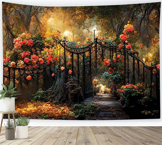 Floral Photography Backdrop Autumn Garden Gate Flower Backdrop LXX2-52