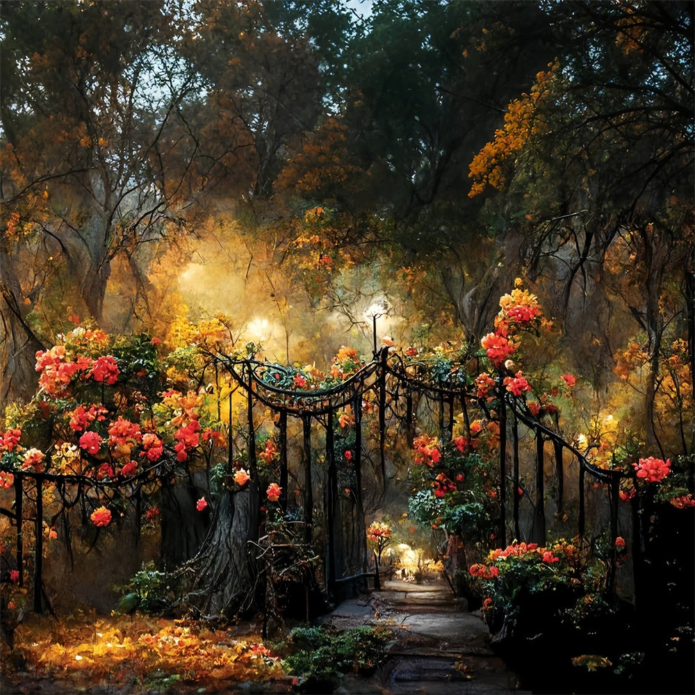 Floral Photography Backdrop Autumn Garden Gate Flower Backdrop LXX2-52