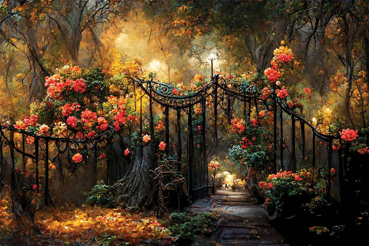 Floral Photography Backdrop Autumn Garden Gate Flower Backdrop LXX2-52