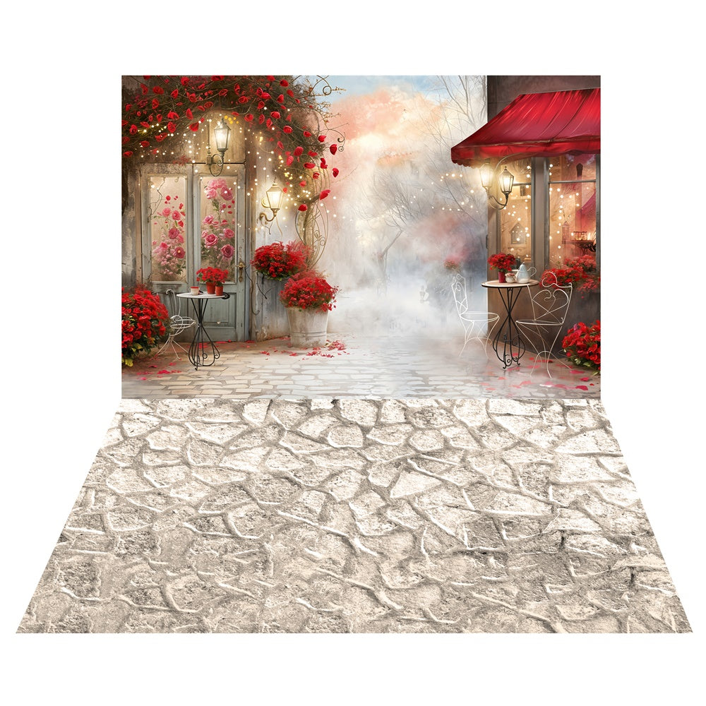 Dreamy Valentine Cafe Rose Backdrop+Textured Stone Floor Backdrop LXX2-6