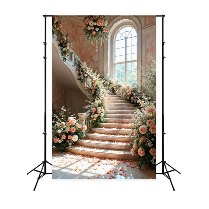 Backdrop Spring Romantic Rose Petals Stairway Backdrop LXX2-60