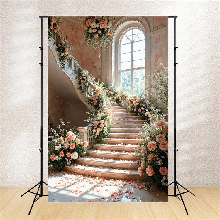 Backdrop Spring Romantic Rose Petals Stairway Backdrop LXX2-60