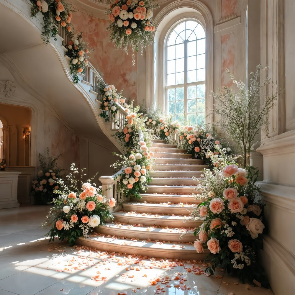 Backdrop Spring Romantic Rose Petals Stairway Backdrop LXX2-60