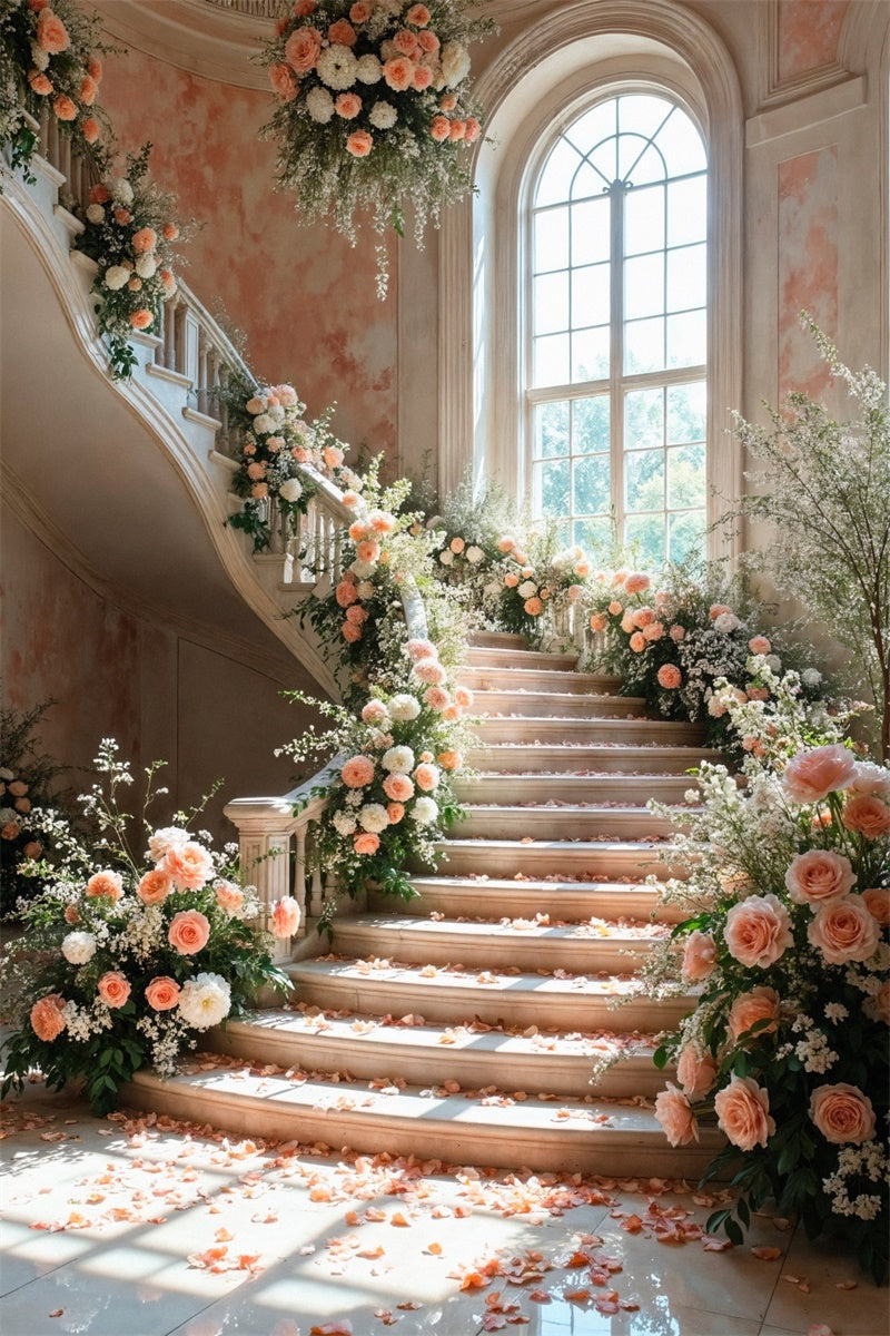 Backdrop Spring Romantic Rose Petals Stairway Backdrop LXX2-60