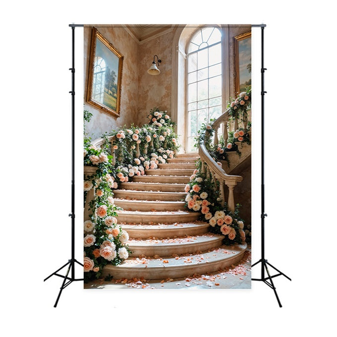 Spring Backdrop Luxurious Floral Staircase Wedding Backdrop LXX2-61