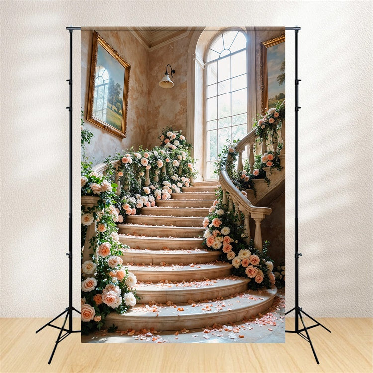 Spring Backdrop Luxurious Floral Staircase Wedding Backdrop LXX2-61