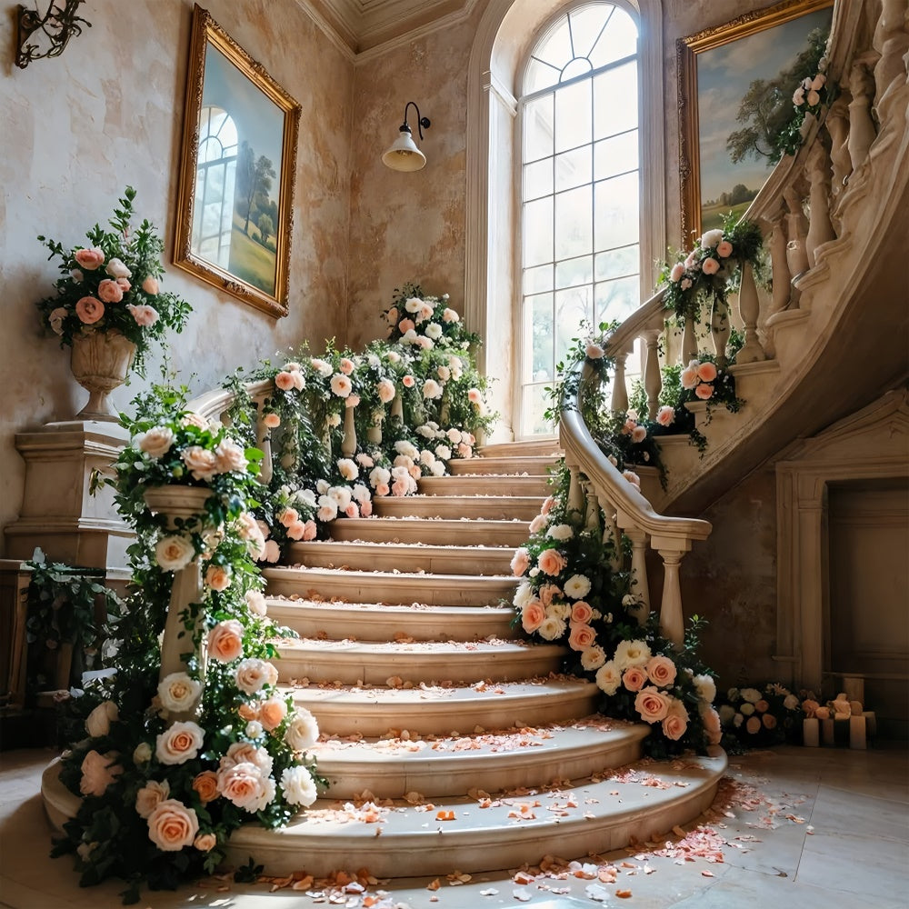 Spring Backdrop Luxurious Floral Staircase Wedding Backdrop LXX2-61