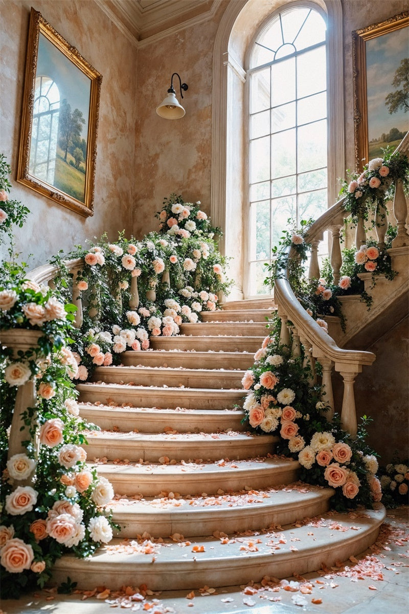 Spring Backdrop Luxurious Floral Staircase Wedding Backdrop LXX2-61