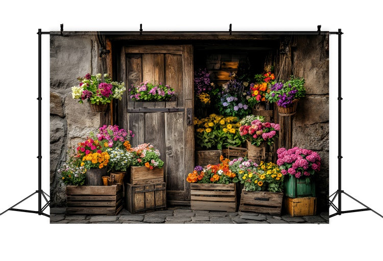 Spring Backdrops Rustic Flower Market Wooden Door Backdrop LXX2-63