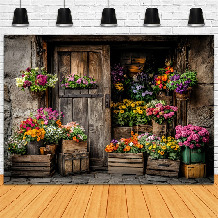 Spring Backdrops Rustic Flower Market Wooden Door Backdrop LXX2-63