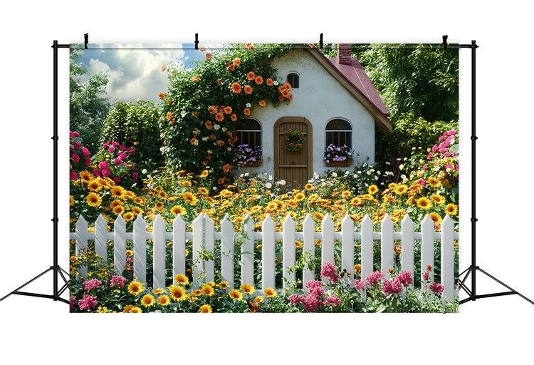 Backdrop Spring Sunflower Cottage Blooming Floral Backdrop LXX2-64