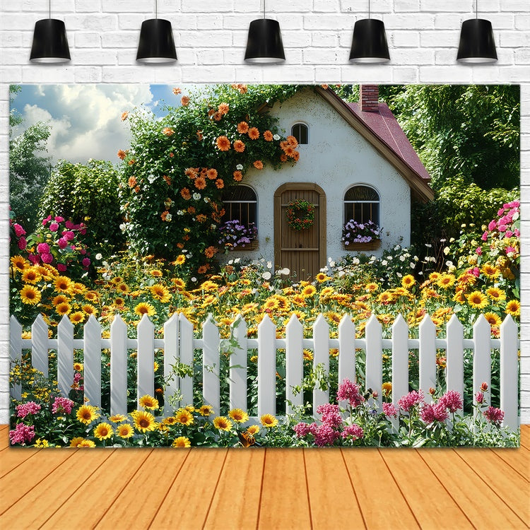 Backdrop Spring Sunflower Cottage Blooming Floral Backdrop LXX2-64