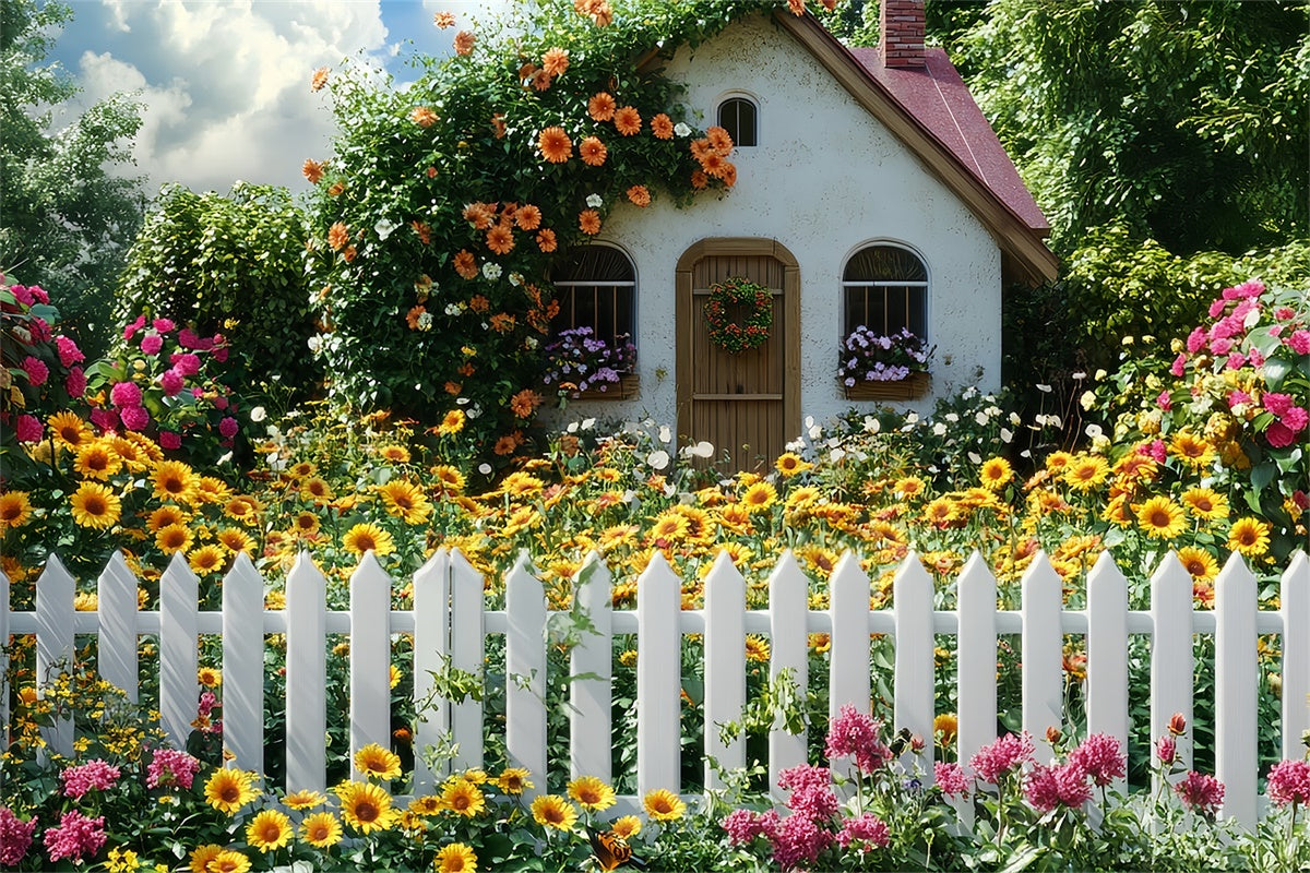 Backdrop Spring Sunflower Cottage Blooming Floral Backdrop LXX2-64