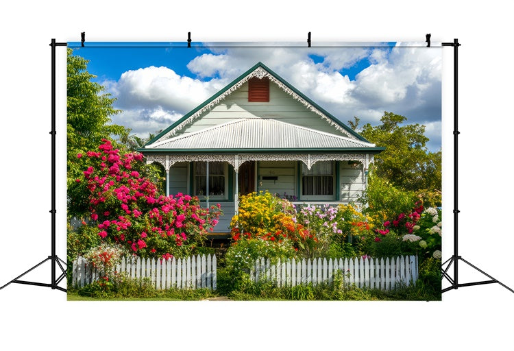 Spring Photo Backdrop Sunny Blooming Garden Cottage Backdrop LXX2-65