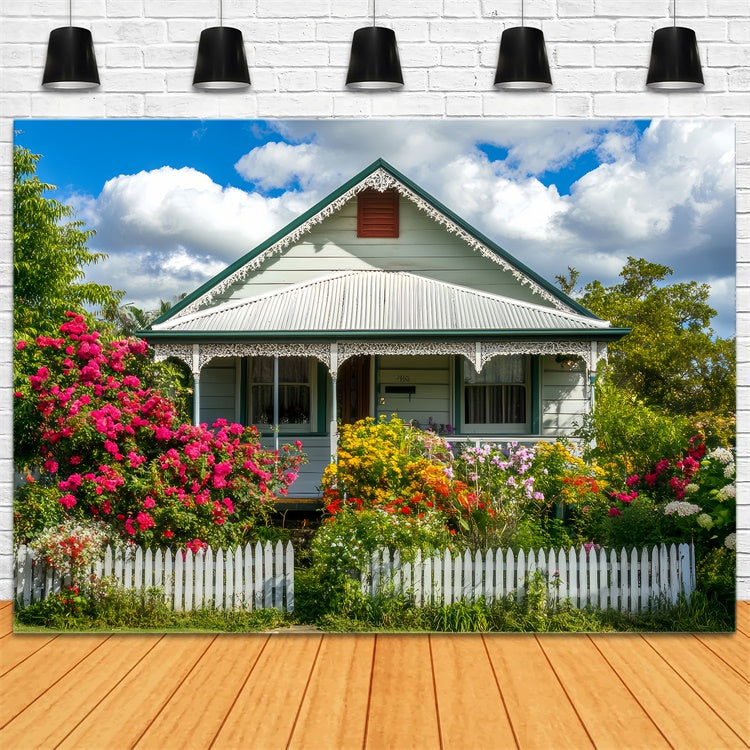 Spring Photo Backdrop Sunny Blooming Garden Cottage Backdrop LXX2-65