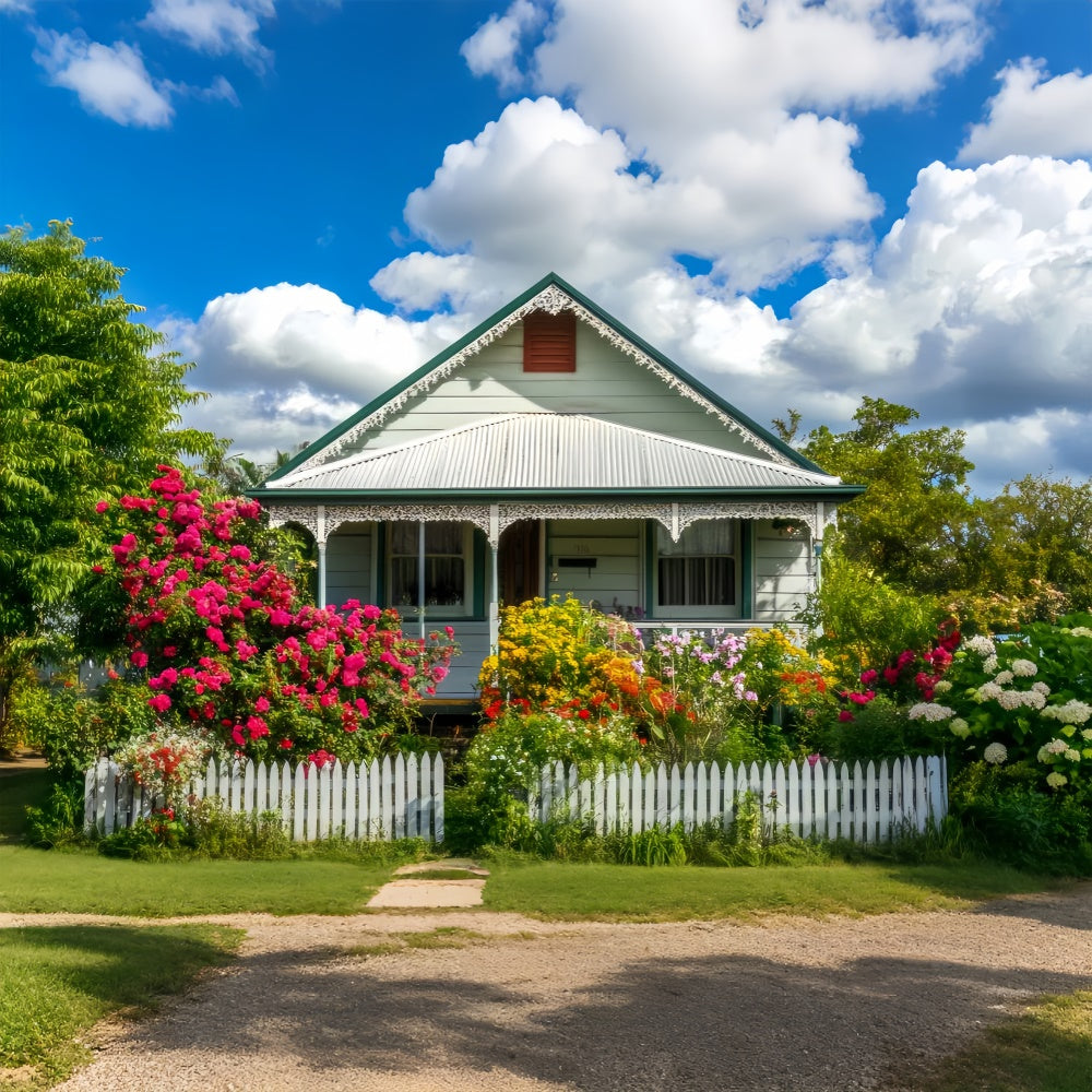 Spring Photo Backdrop Sunny Blooming Garden Cottage Backdrop LXX2-65