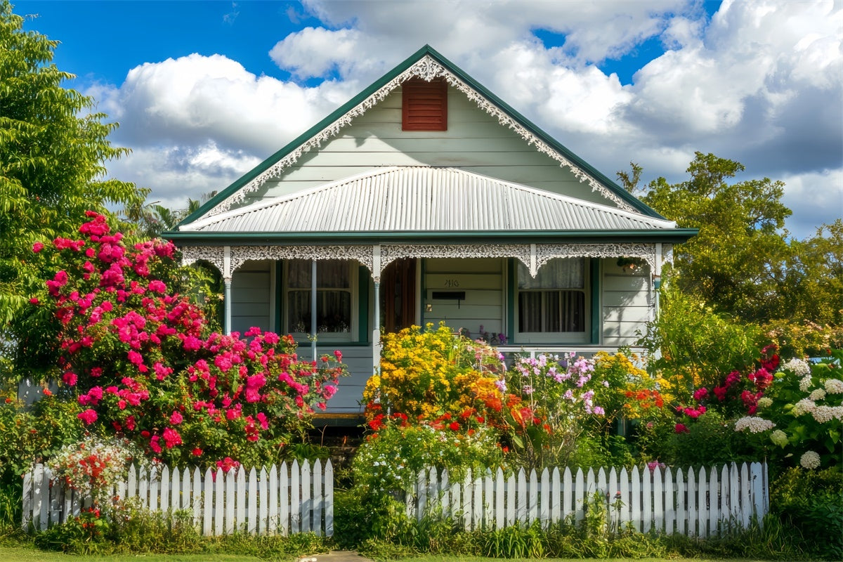 Spring Photo Backdrop Sunny Blooming Garden Cottage Backdrop LXX2-65