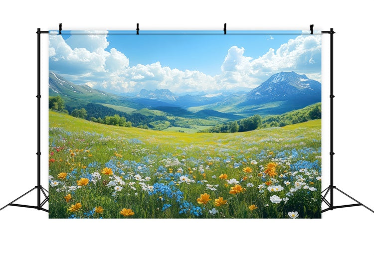 Spring Backdrop Majestic Peaks Blooming Wildflowers Backdrop LXX2-67