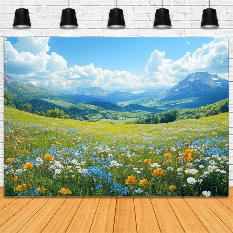 Spring Backdrop Majestic Peaks Blooming Wildflowers Backdrop LXX2-67