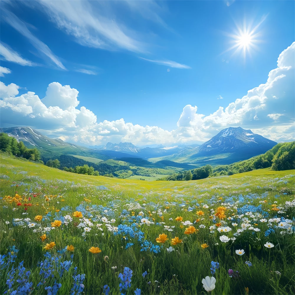 Spring Backdrop Majestic Peaks Blooming Wildflowers Backdrop LXX2-67