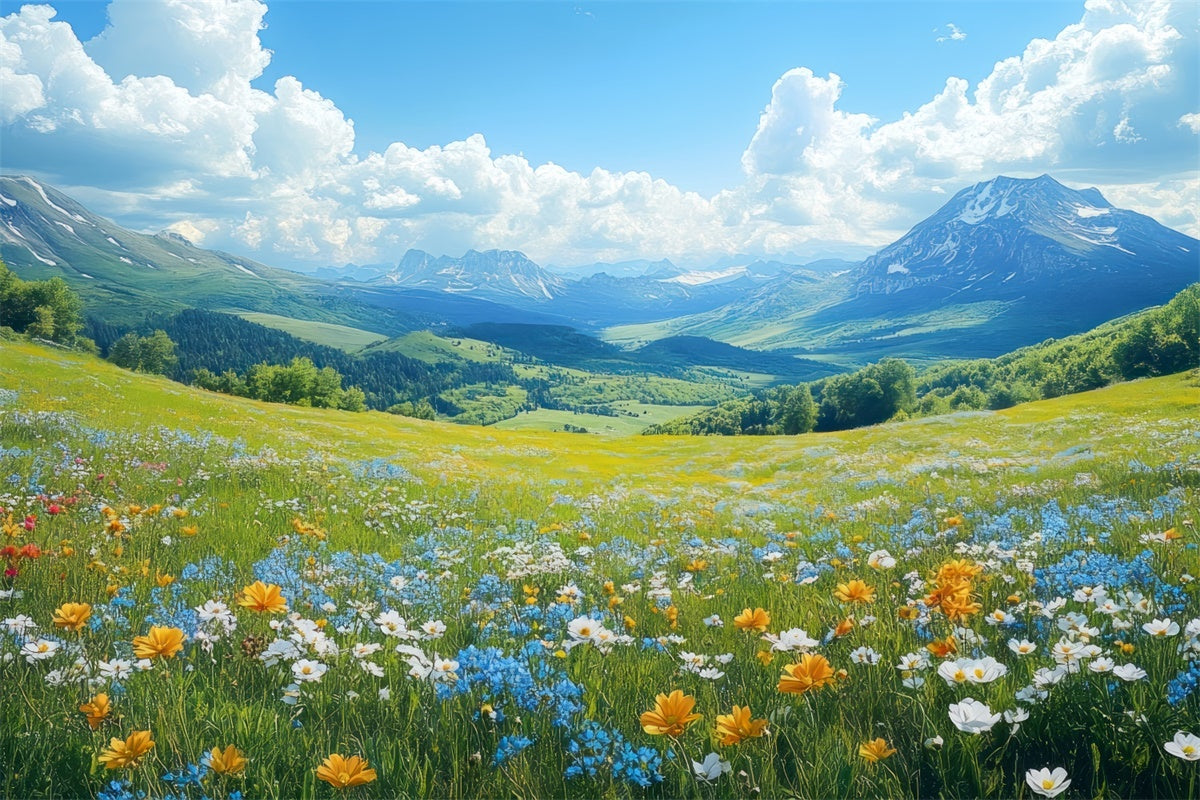 Spring Backdrop Majestic Peaks Blooming Wildflowers Backdrop LXX2-67