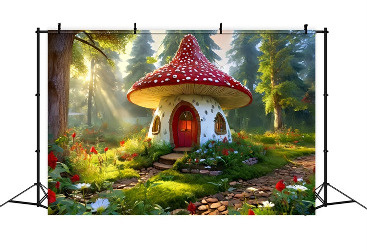 Spring Backdrop Fairy Tale Forest Mushroom House Backdrop LXX2-69