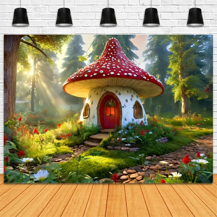 Spring Backdrop Fairy Tale Forest Mushroom House Backdrop LXX2-69