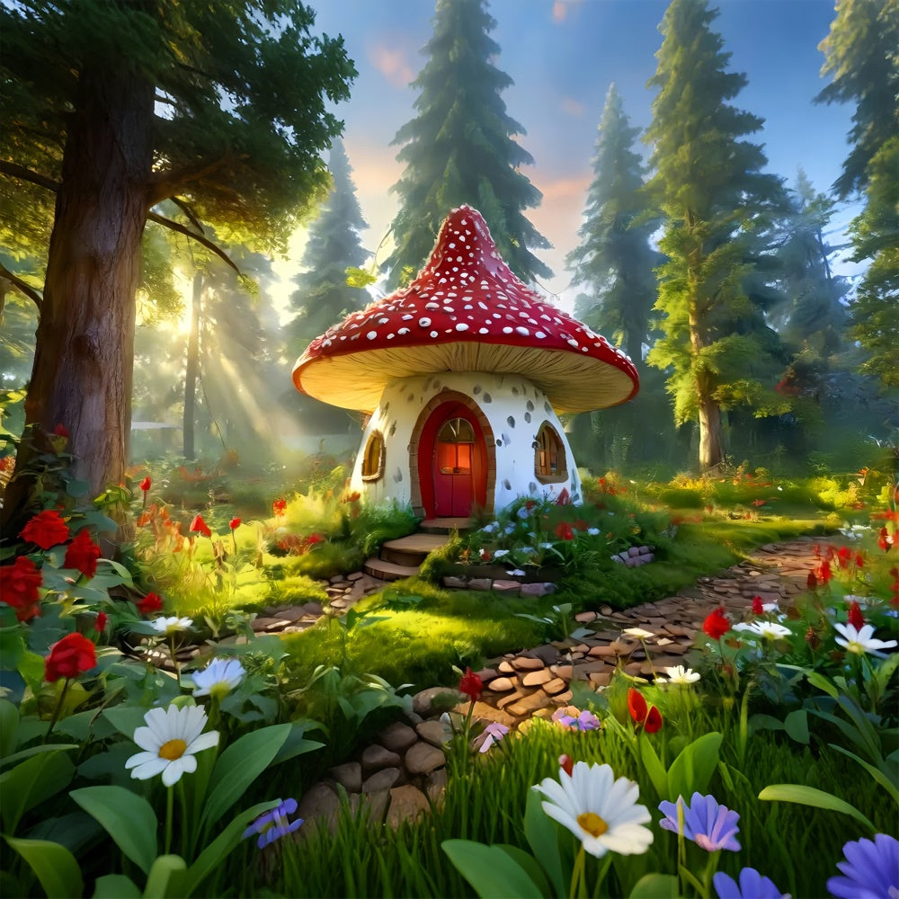 Spring Backdrop Fairy Tale Forest Mushroom House Backdrop LXX2-69