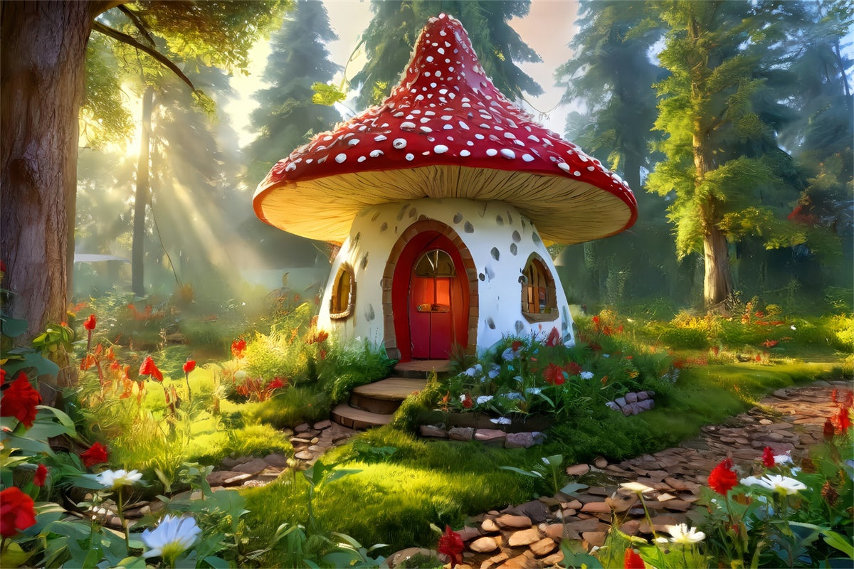 Spring Backdrop Fairy Tale Forest Mushroom House Backdrop LXX2-69