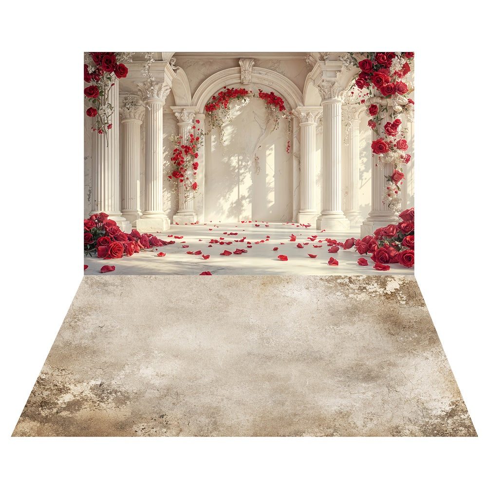 Valentine's Day Rose Pillar Backdrop+Textured Stone Floor Backdrop LXX2-8