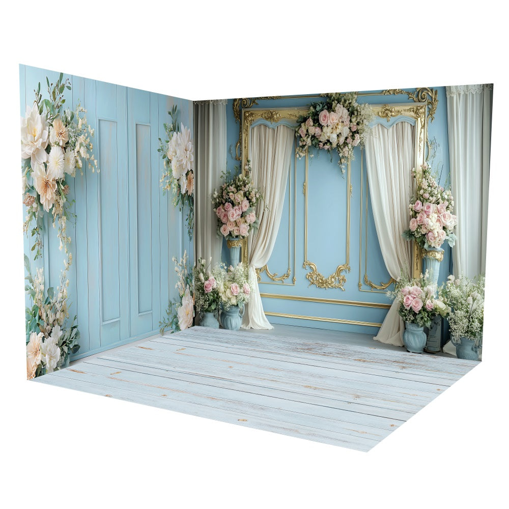 Dreamy Blue Floral Room Decor Backdrop Room Set LXX3-15