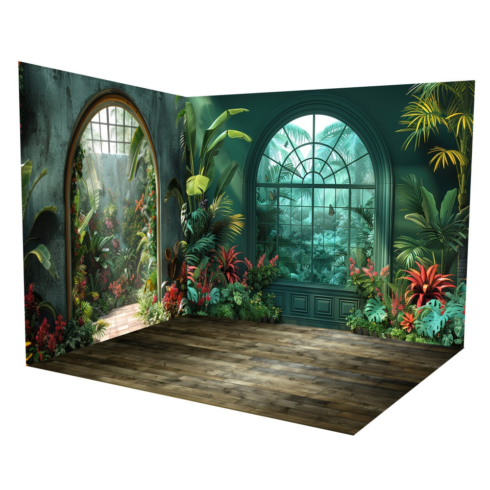 Boho Tropical Greenhouse Archway Window Backdrop Room Set LXX3-3