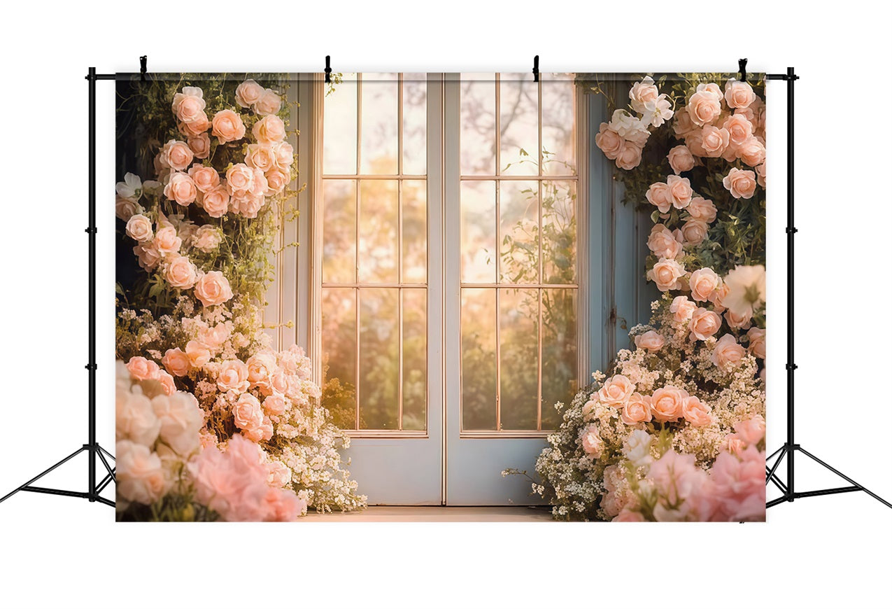 Backdrops For Mother's Day French Window Roses Backdrop LXX3-48