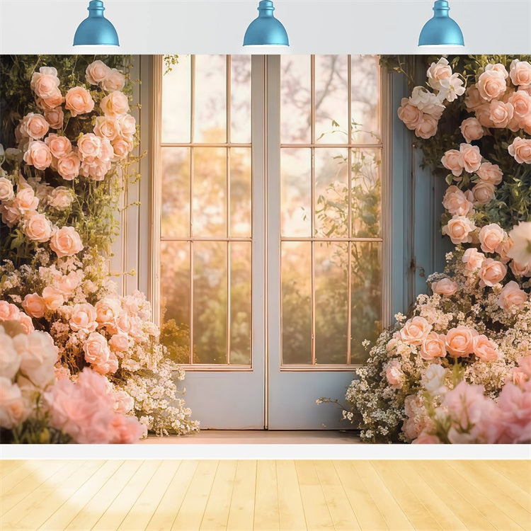 Backdrops For Mother's Day French Window Roses Backdrop LXX3-48