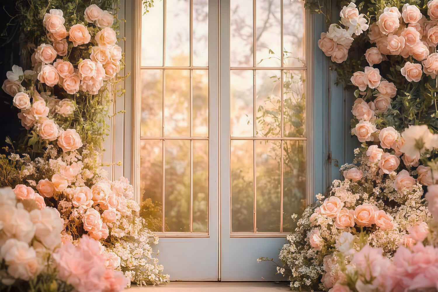 Backdrops For Mother's Day French Window Roses Backdrop LXX3-48