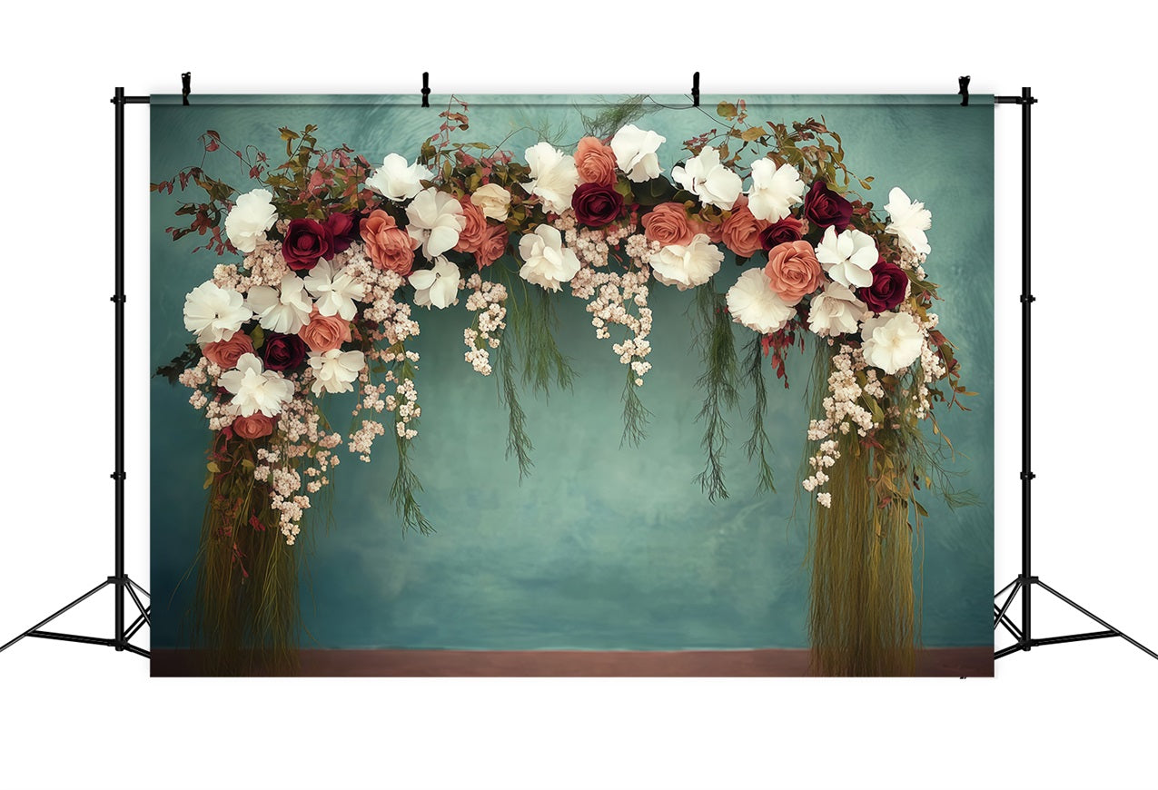 Mothers Day Photo Backdrop Ideas Floral Arch Teal Backdrop LXX3-49