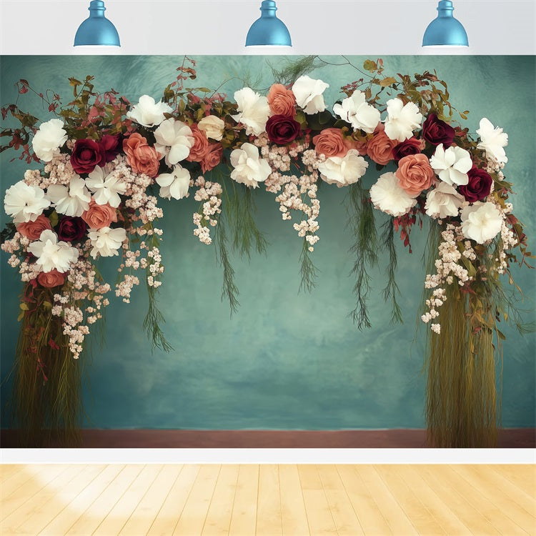 Mothers Day Photo Backdrop Ideas Floral Arch Teal Backdrop LXX3-49