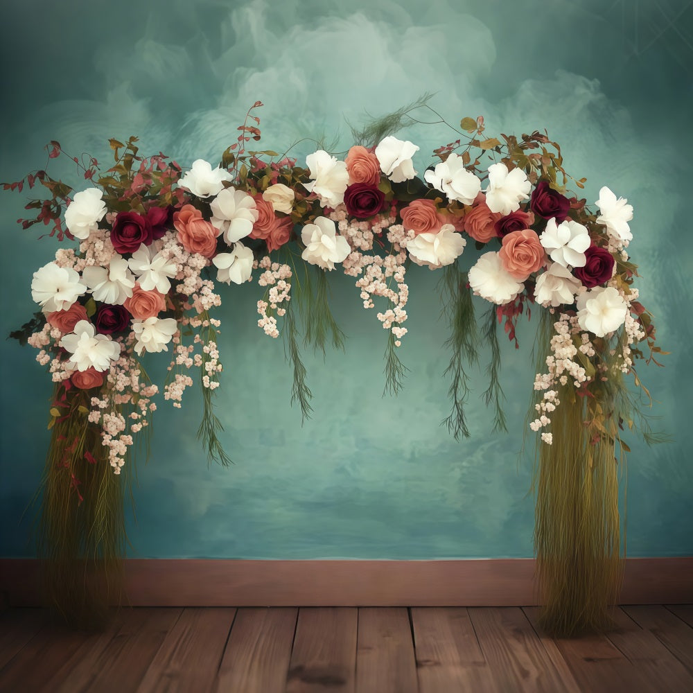 Mothers Day Photo Backdrop Ideas Floral Arch Teal Backdrop LXX3-49