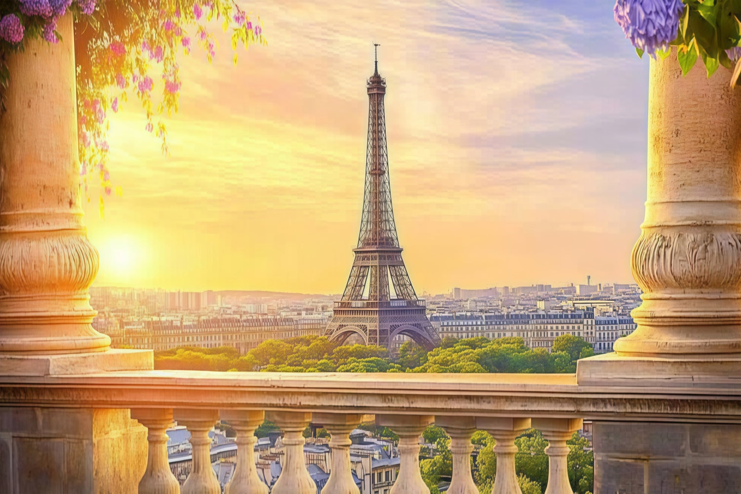 Mothers Day Picture Backdrop Sunset Eiffel Tower Backdrop LXX3-52