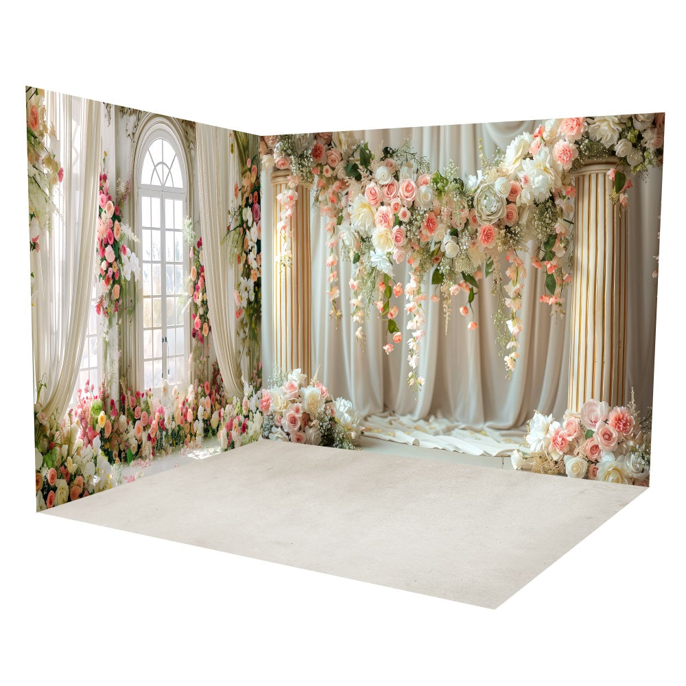 Floral Window Curtain Wedding Backdrop Room Set LXX3-8