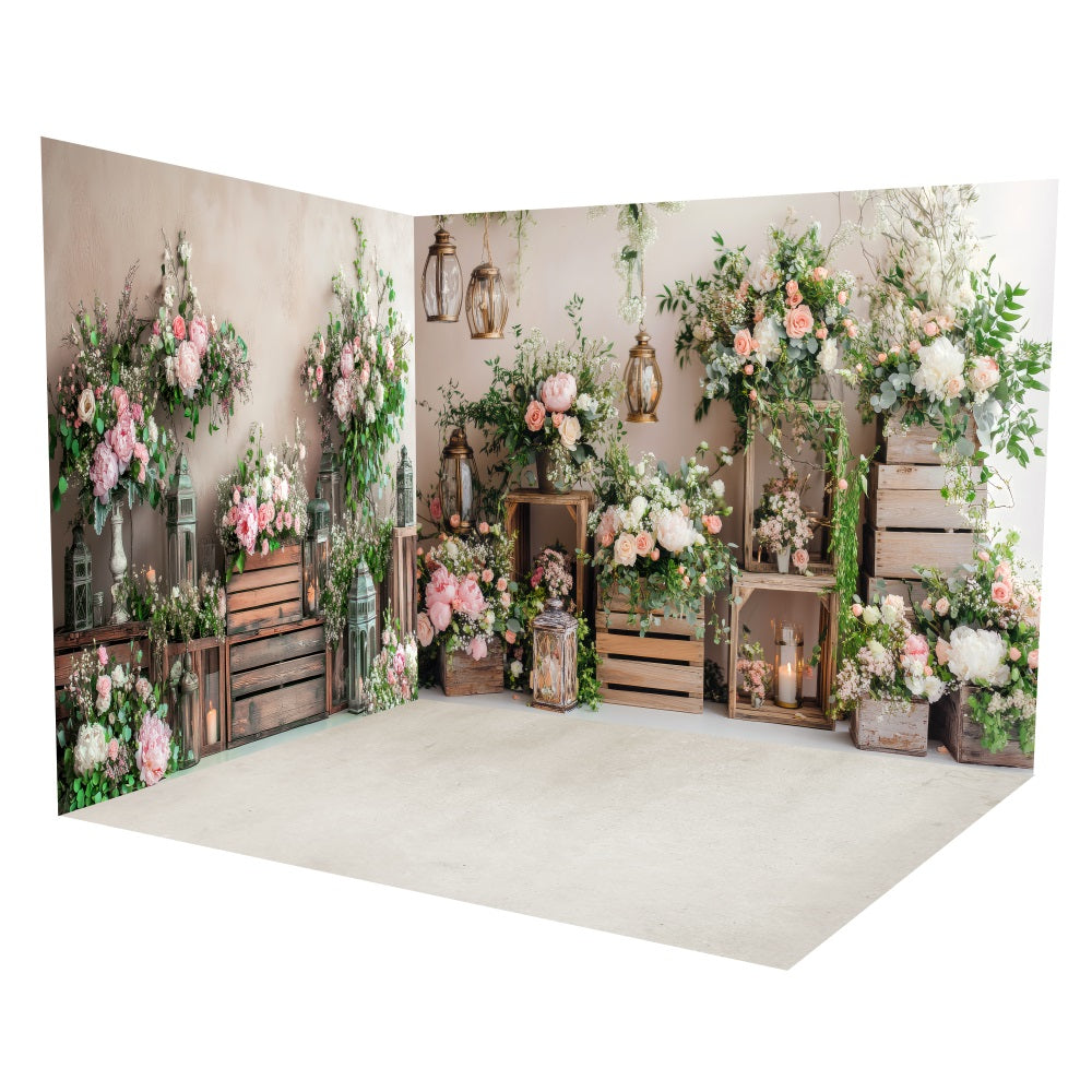 Flower Candlelit Wooden Box Backdrop Room Set LXX3-9