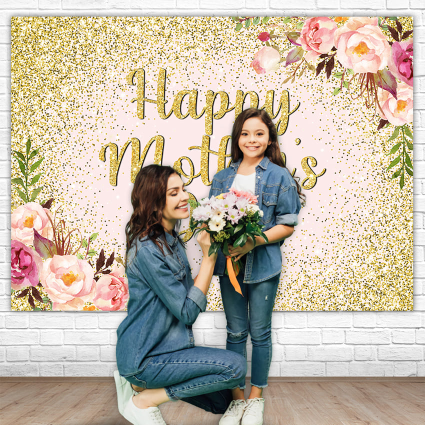 Mother’s Day Flowers Golden Shining Backdrop M-57