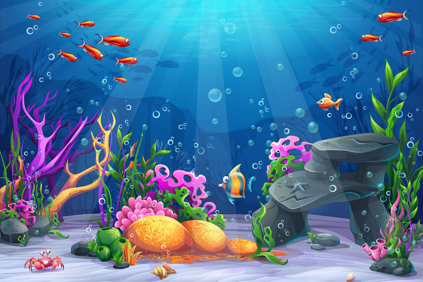 Underwater World Fish Corals Cartoon Backdrop