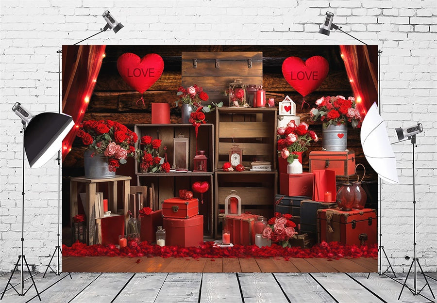 Valentine's Day Red Rose Decorative Heart Backdrop M1-02