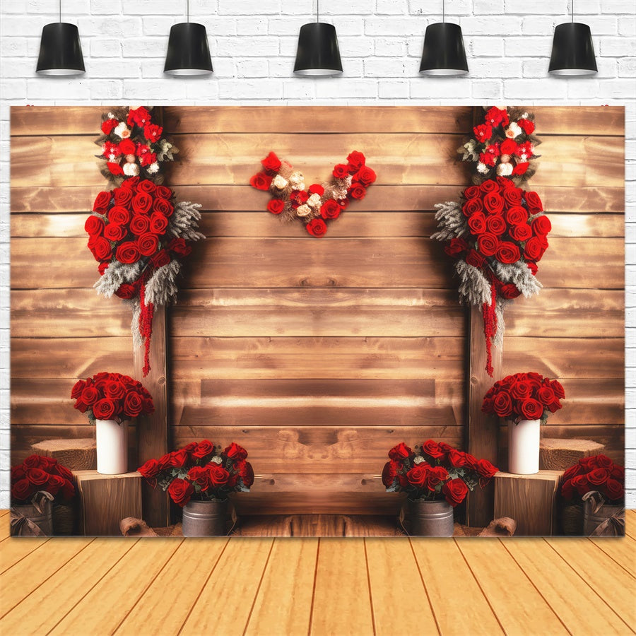 Valentine's Day Red Rose Wooden Panel Decorative Backdrop M1-05